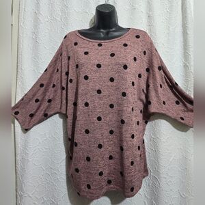 Olivia Blu Women’s Pink & Black Sweater With Polka Dots Dolman Sleeves Size XL